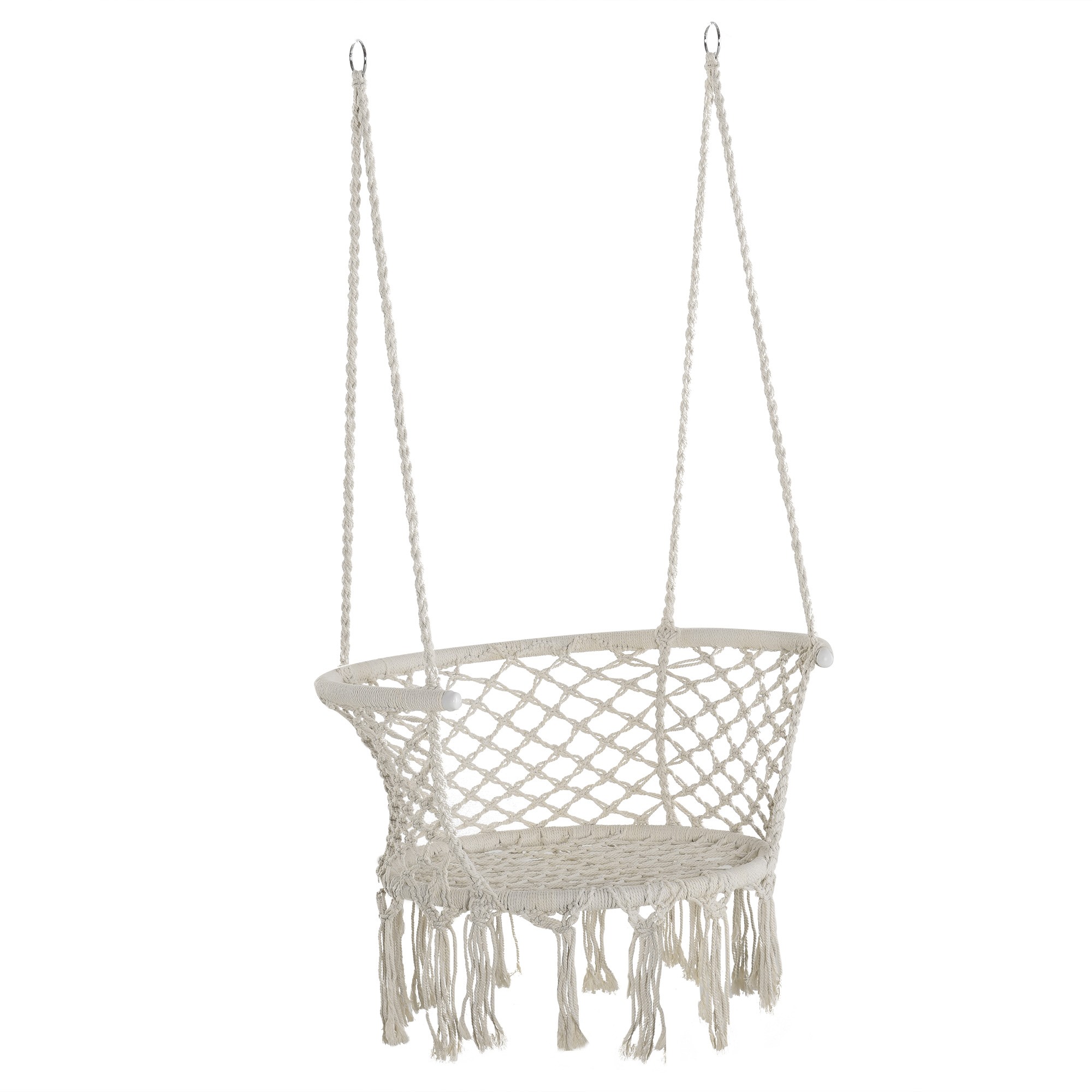 Easycomfort Amaca da Giardino in Stile Boho Chic, Sedia Sospesa in Poliestere e Macramè per Interni ed Esterni, Crema, 80x60x36cm