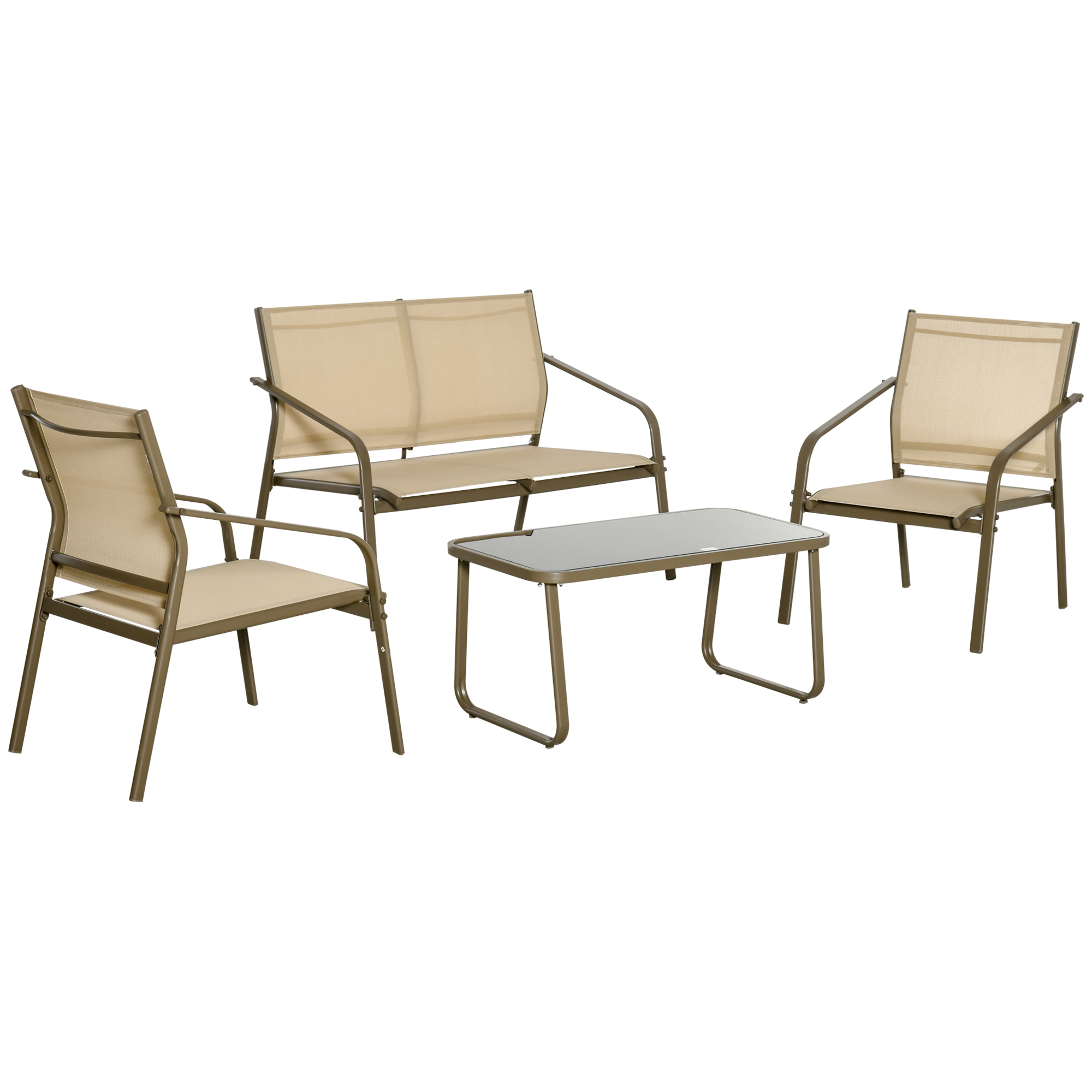 Easycomfort Set da Giardino 4 Pezzi con 2 Sedie, 1 Divanetto e 1 Tavolino da Caffè, Kaki