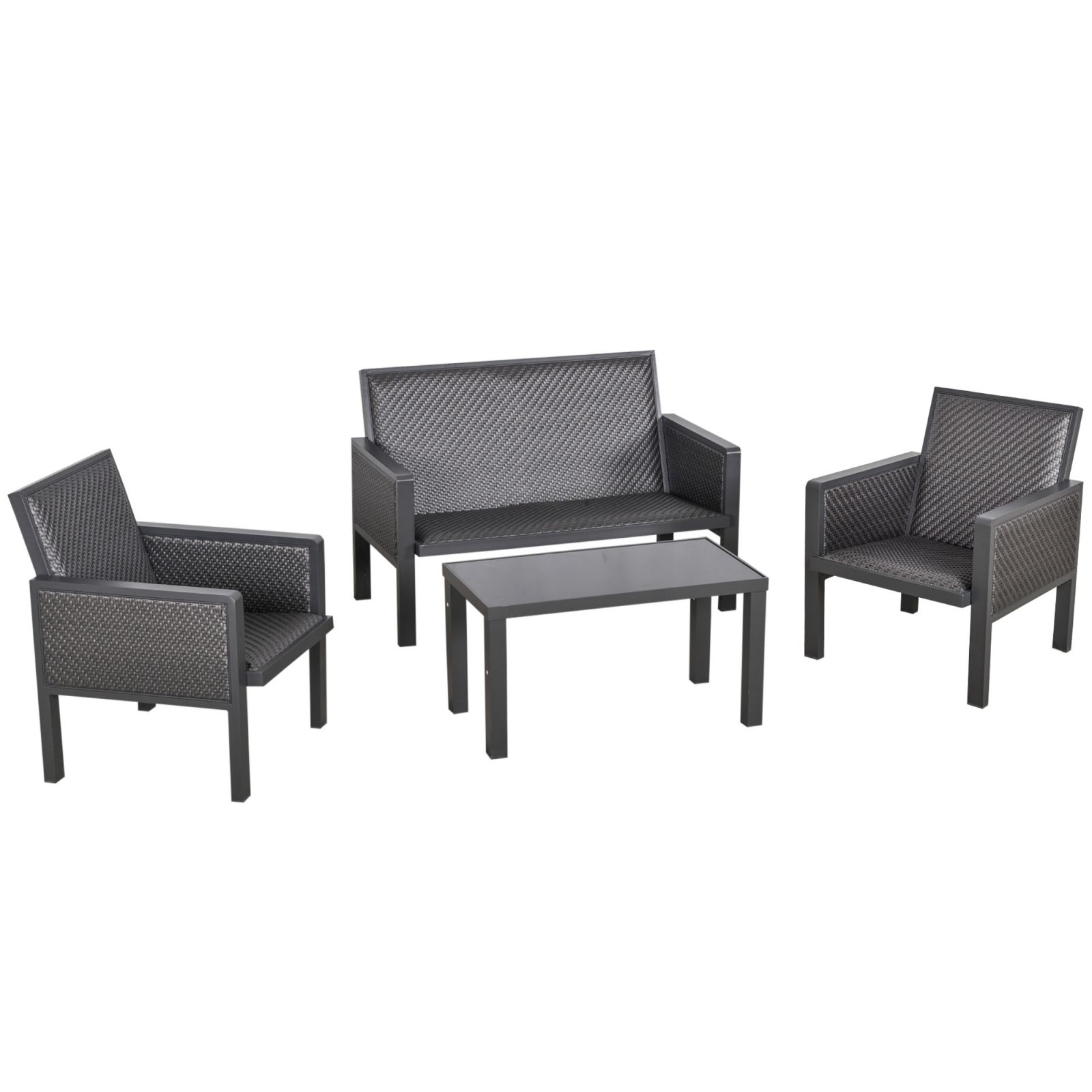 Easycomfort Salotto da Giardino con Divano da Esterno e Tavolino, Mobili da Giardino in Rattan Sintetico, Set 4 Pz, Grigio
