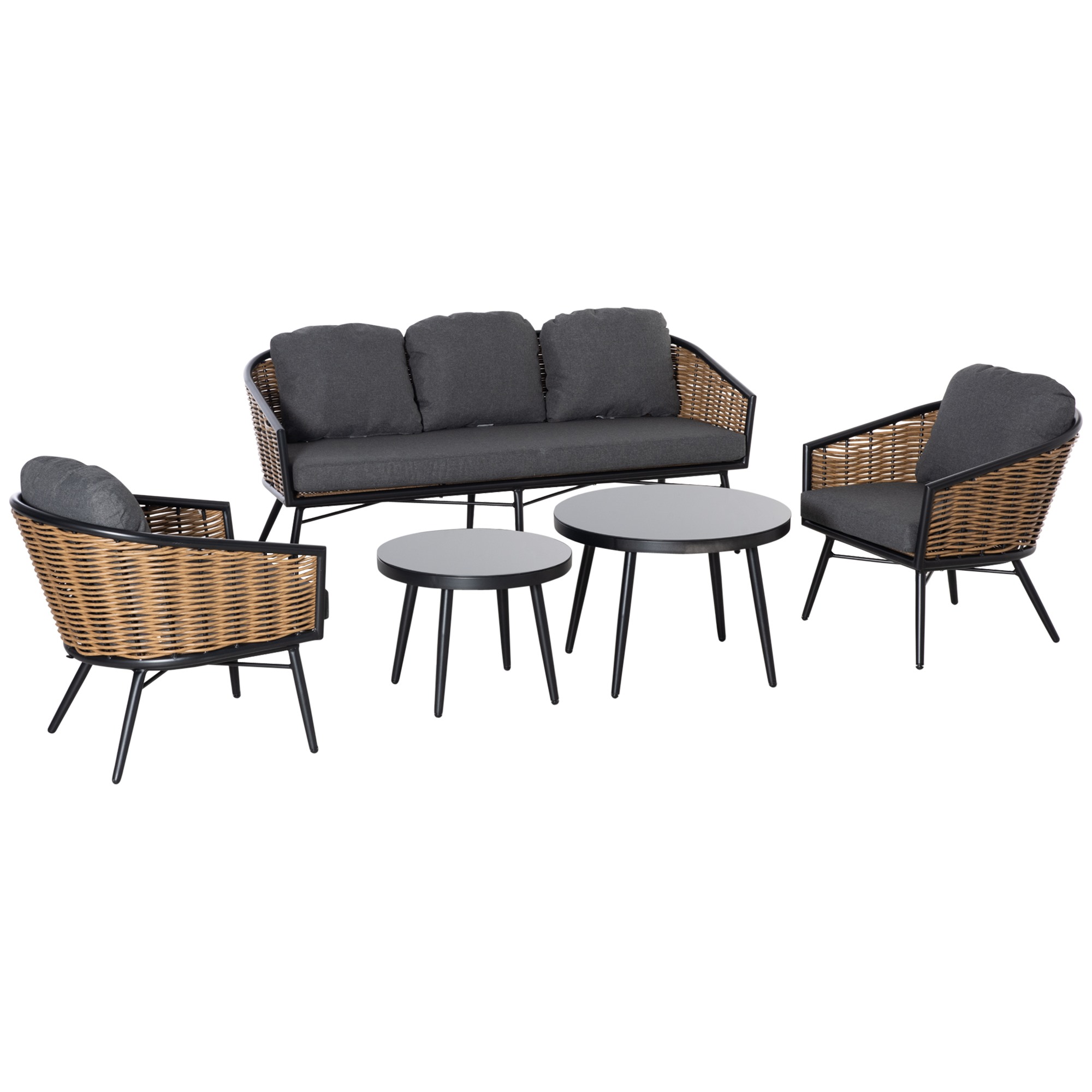 Easycomfort Set Mobili da Giardino in Rattan con 2 Tavolini, Divano 3 Posti e 2 Poltrone