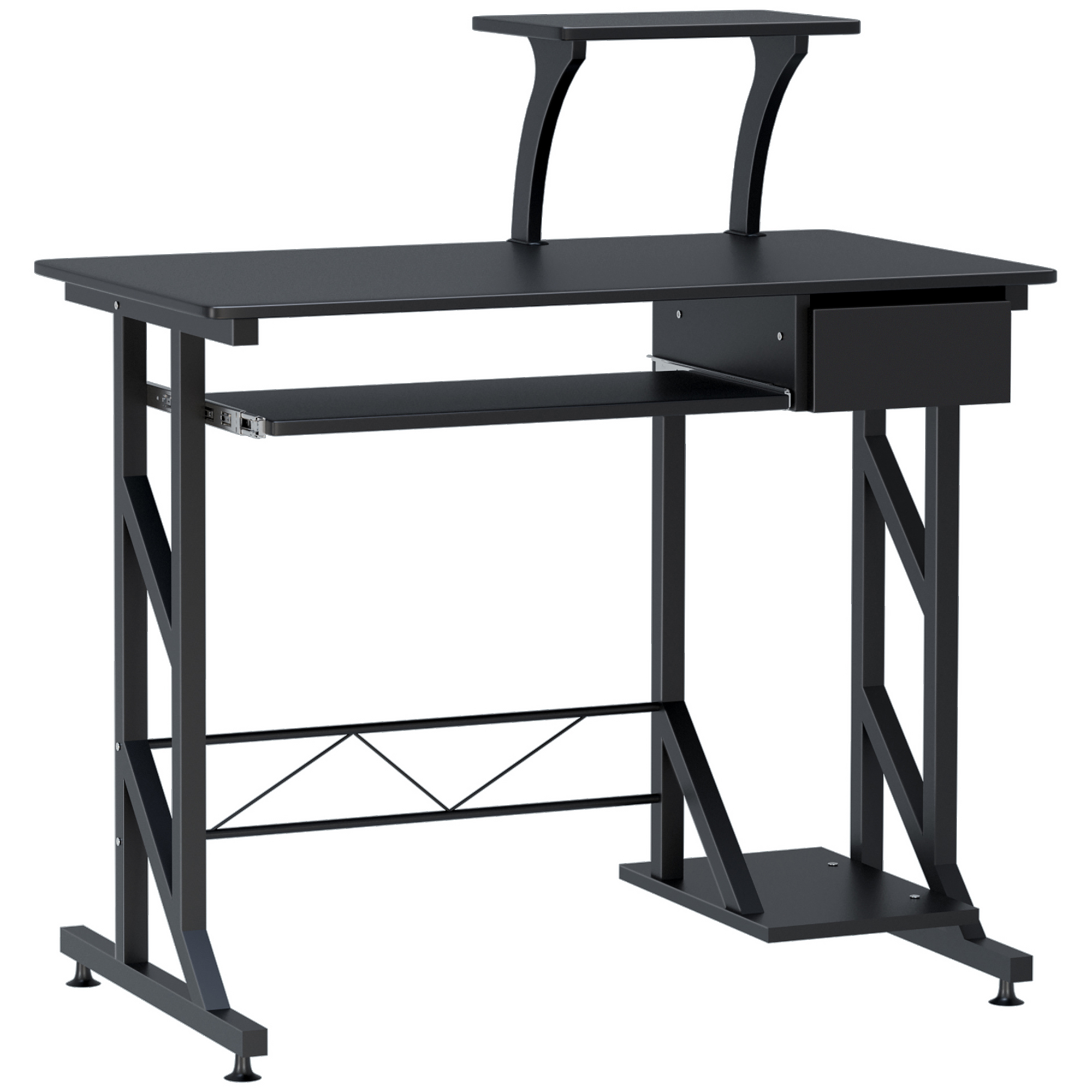 Easycomfort Scrivania per Computer Salvaspazio in Acciaio e Legno, Scrivania da Ufficio con Cassetto, Ripiano Tastiera Estraibile, 90x50x100 cm, Nero