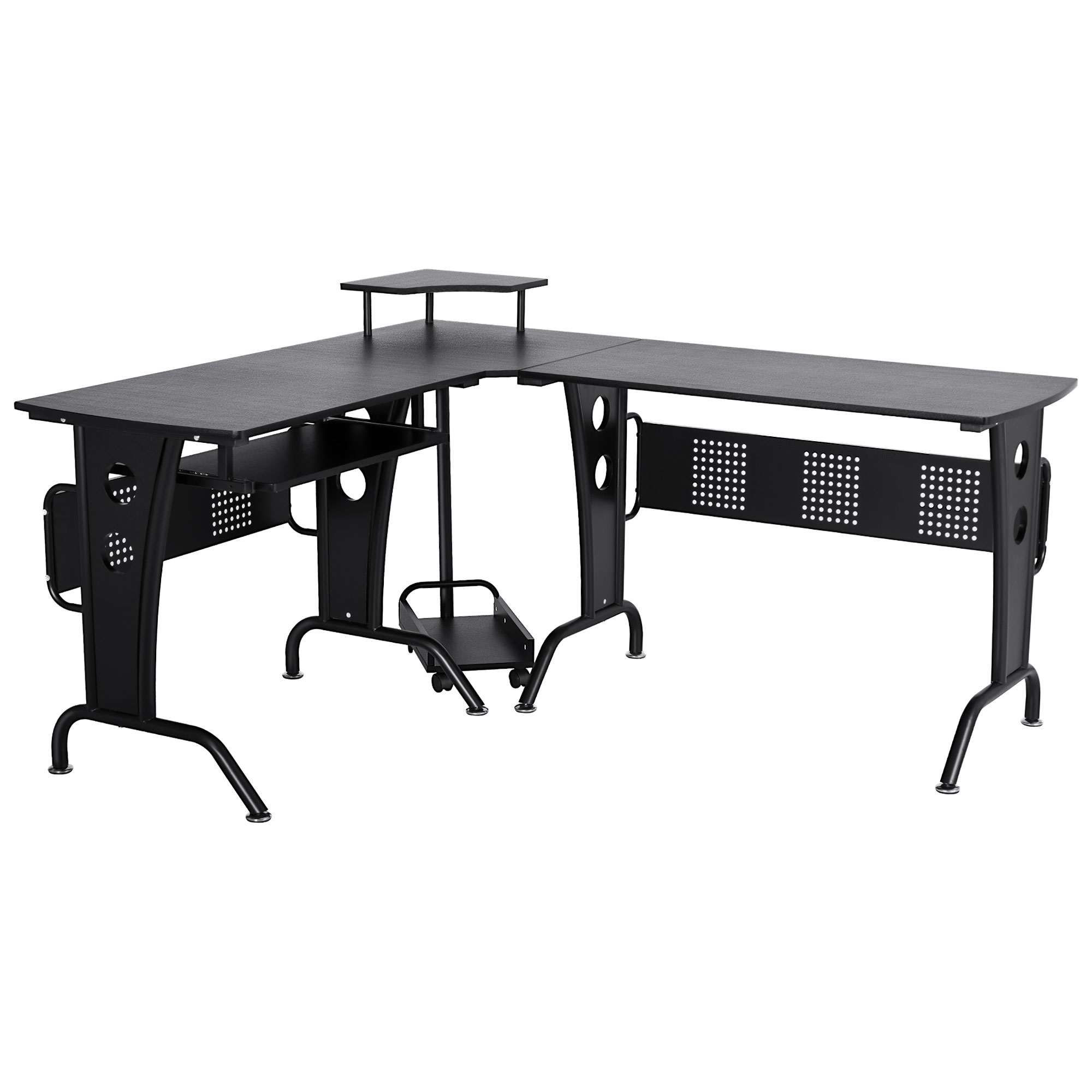 Easycomfort Scrivania Gaming per Casa o Ufficio, Angolare e Salvaspazio con Ripiano Tastiera Estraibile, 165x145x86.5cm, Nera