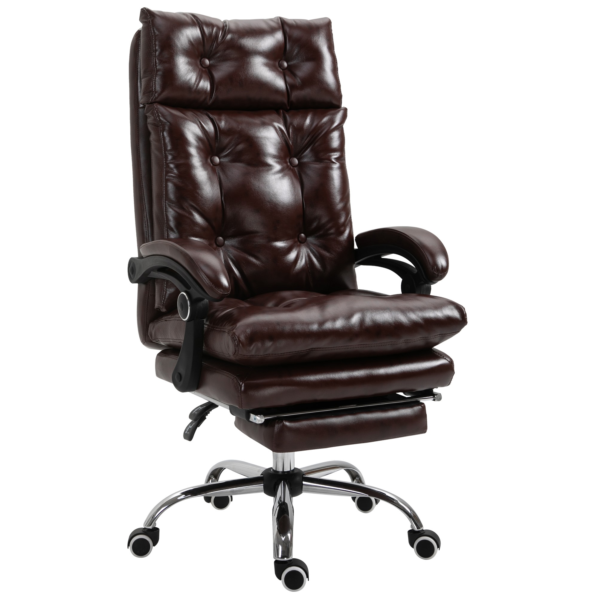 Easycomfort Sedia da Ufficio Ergonomica Presidenziale in Finta Pelle, Poltrona da Ufficio Girevole con Altezza Regolabile, Reclinabile 135° e Poggiapiedi Estraibile per Studio e Scrivania, Marrone