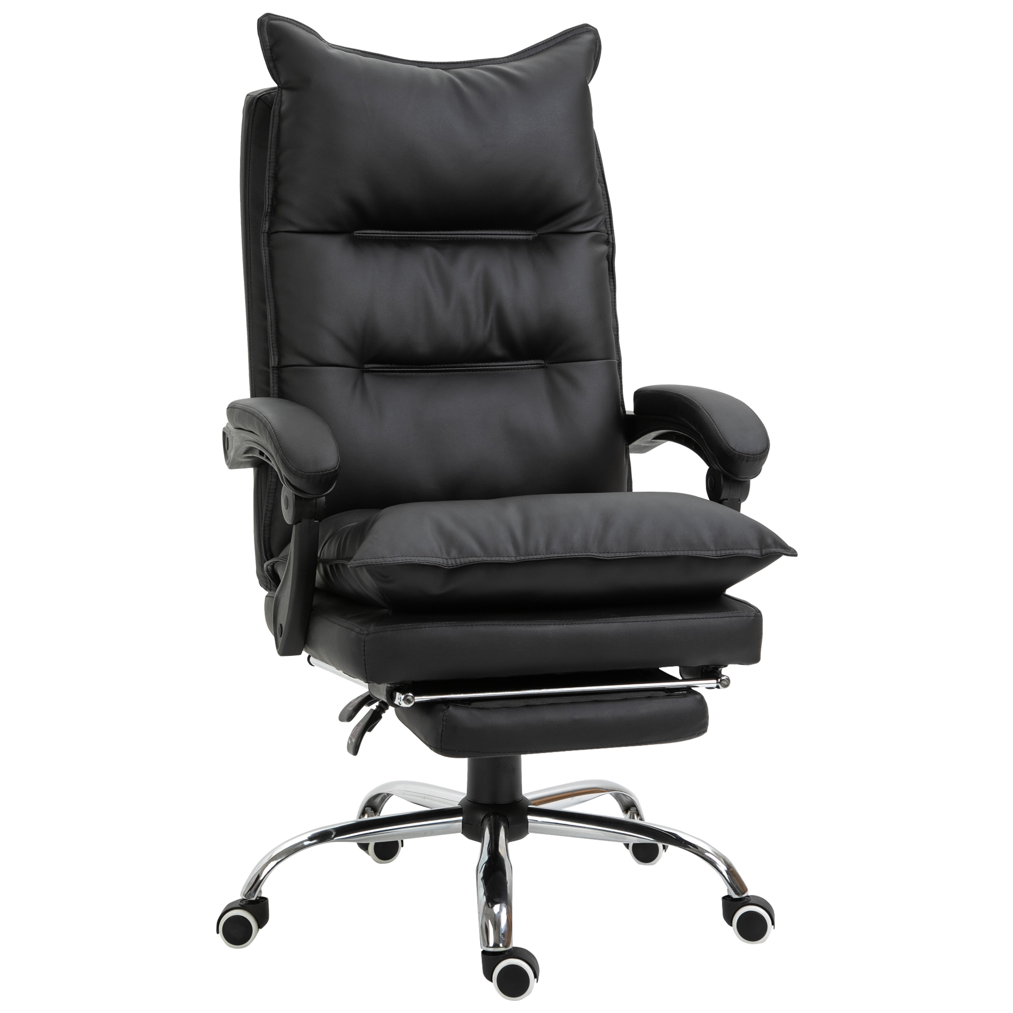 Easycomfort Poltrona da Ufficio in Finta Pelle Nera, Sedia Direzionale Altezza Regolabile con Schiena Alta Reclinabile 155° e Poggiapiedi