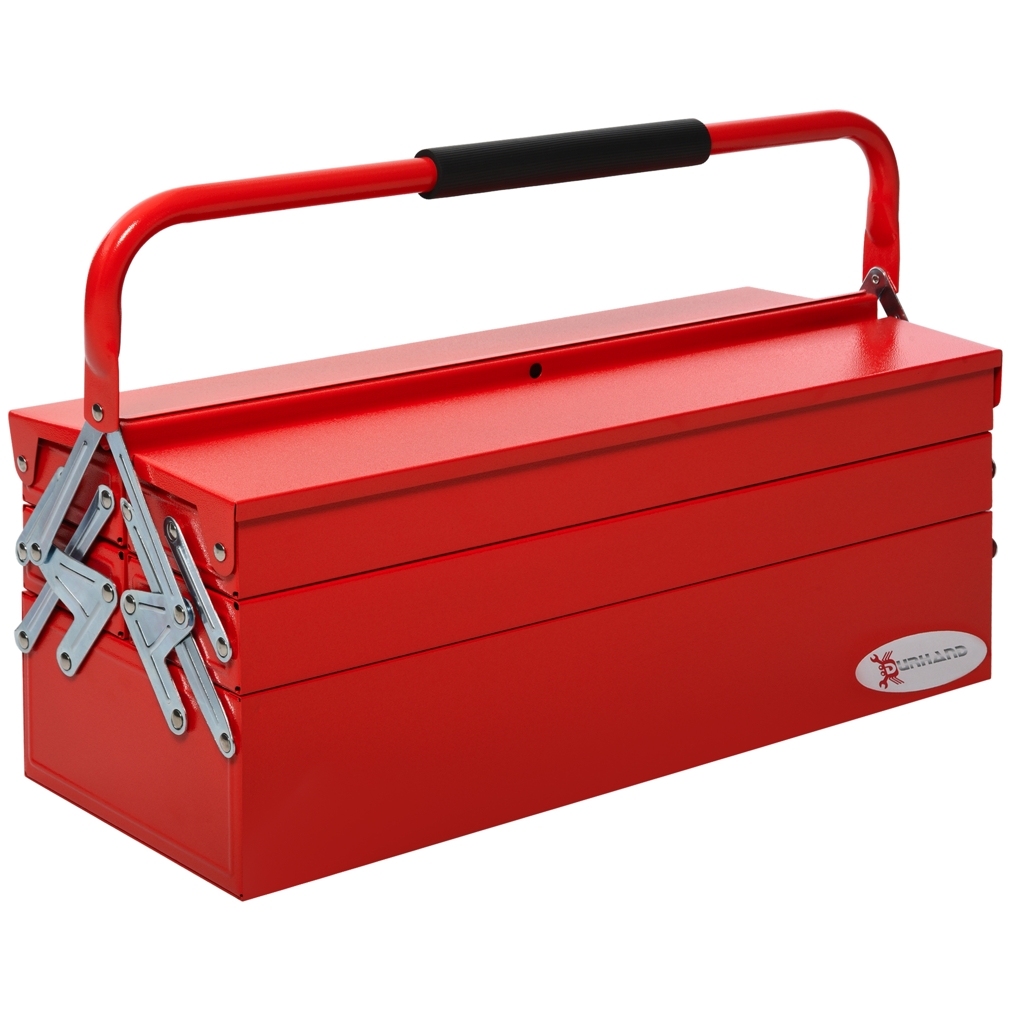 Easycomfort Cassetta Porta Attrezzi in Acciaio Pieghevole con 5 Vassoi, Valigetta Porta Attrezzi 56x20x41 cm, Rosso