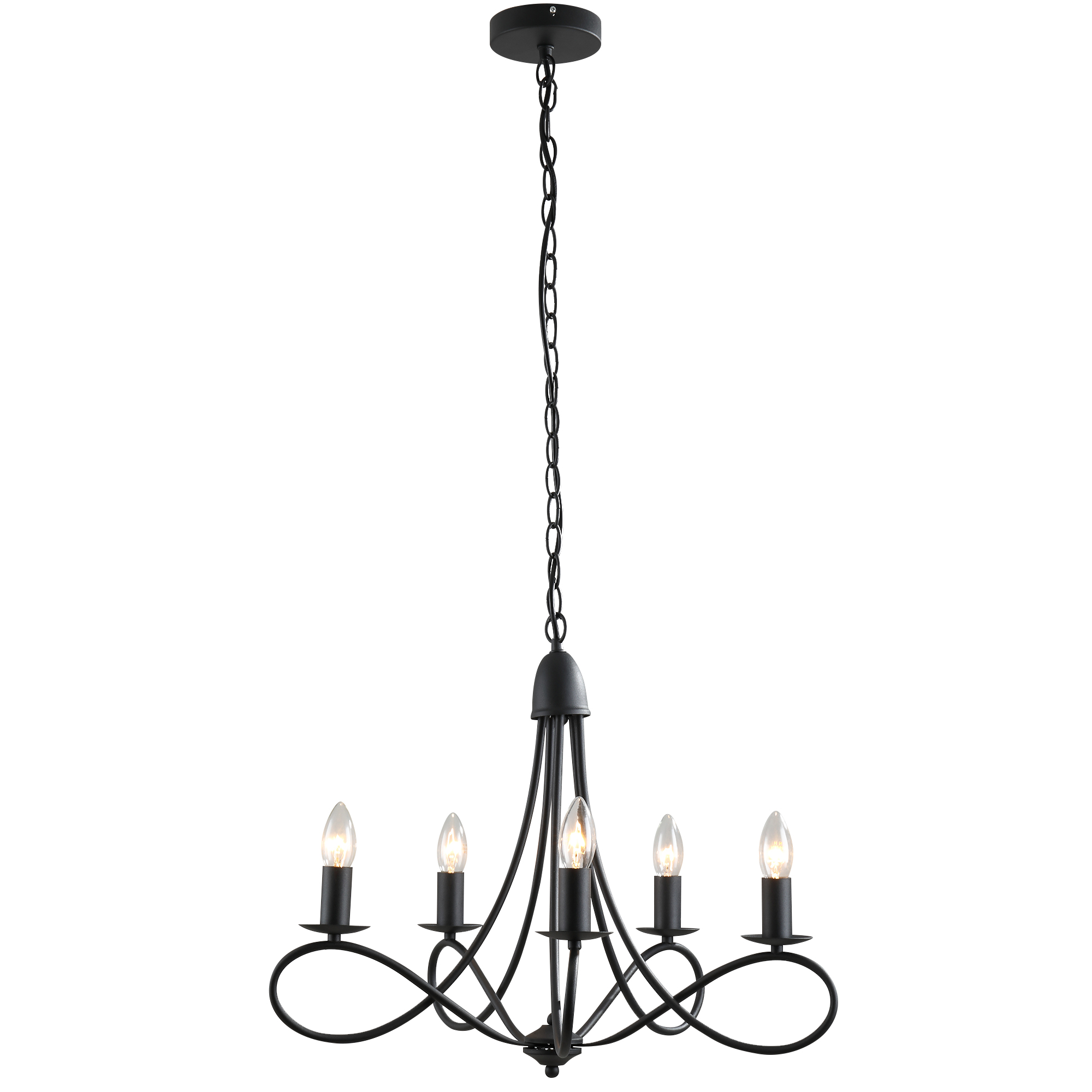 Easycomfort Lampadario a Soffitto Stile Rustico, Acciaio Intrecciato Nero con 5 Candelieri Regolabili e Pieghevoli Ф58 x 45cm