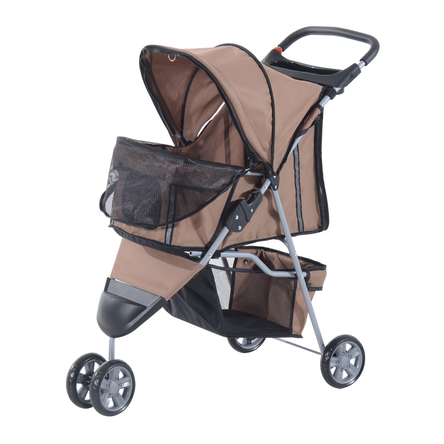 Easycomfort Passeggino per Cani Piccoli Pieghevole, Carrozzina per Cani con Ruote con Freni, Portabicchieri, Cestino Portaoggetti e Imbottitura Rimovibile e Lavabile, per Animali Domestici 10 kg, Caffè