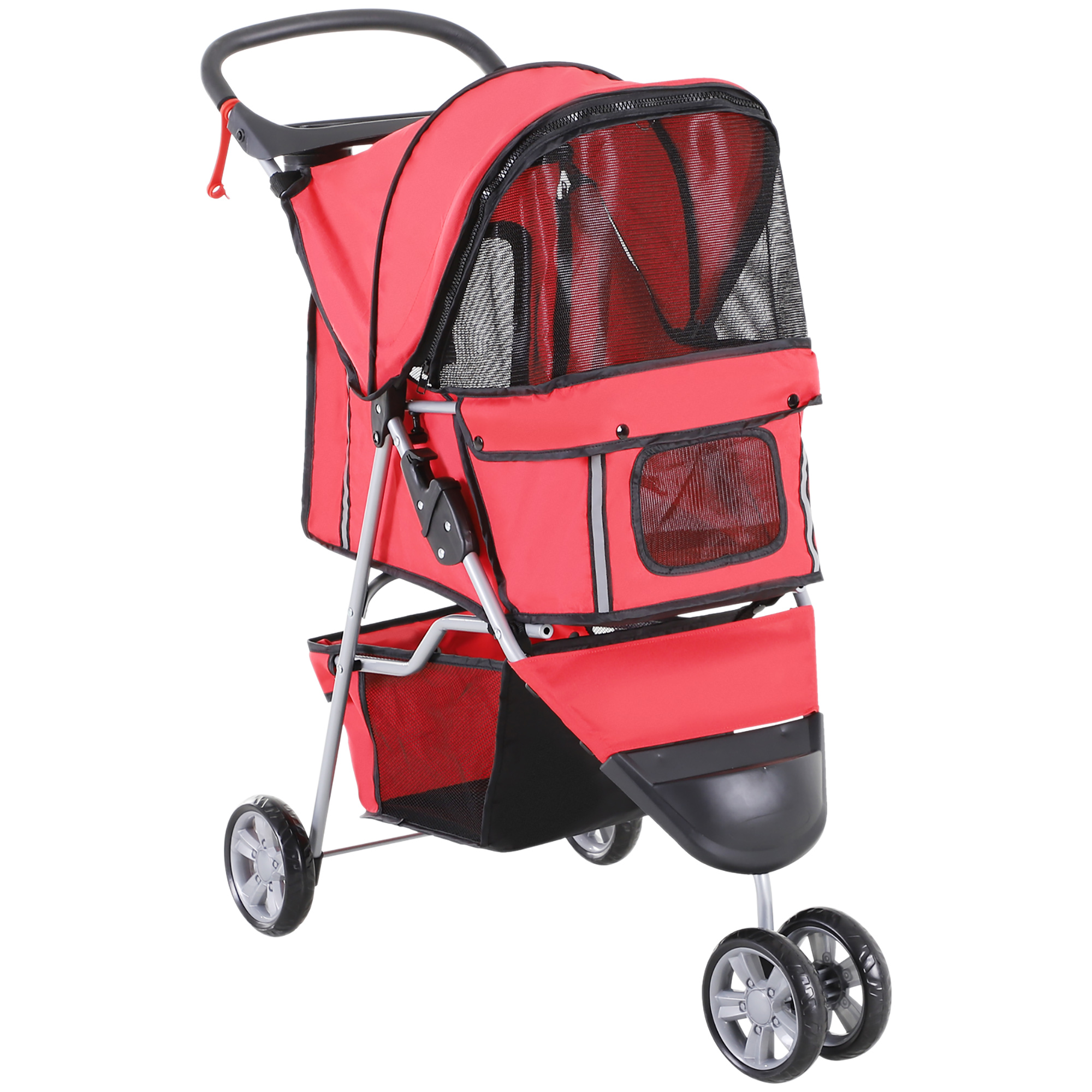 Easycomfort Passeggino per Cani Piccoli Pieghevole, Carrozzina per Cani con Ruote con Freni, Portabicchieri, Cestino Portaoggetti e Imbottitura Rimovibile e Lavabile, per Animali Domestici 10 kg, Rosso