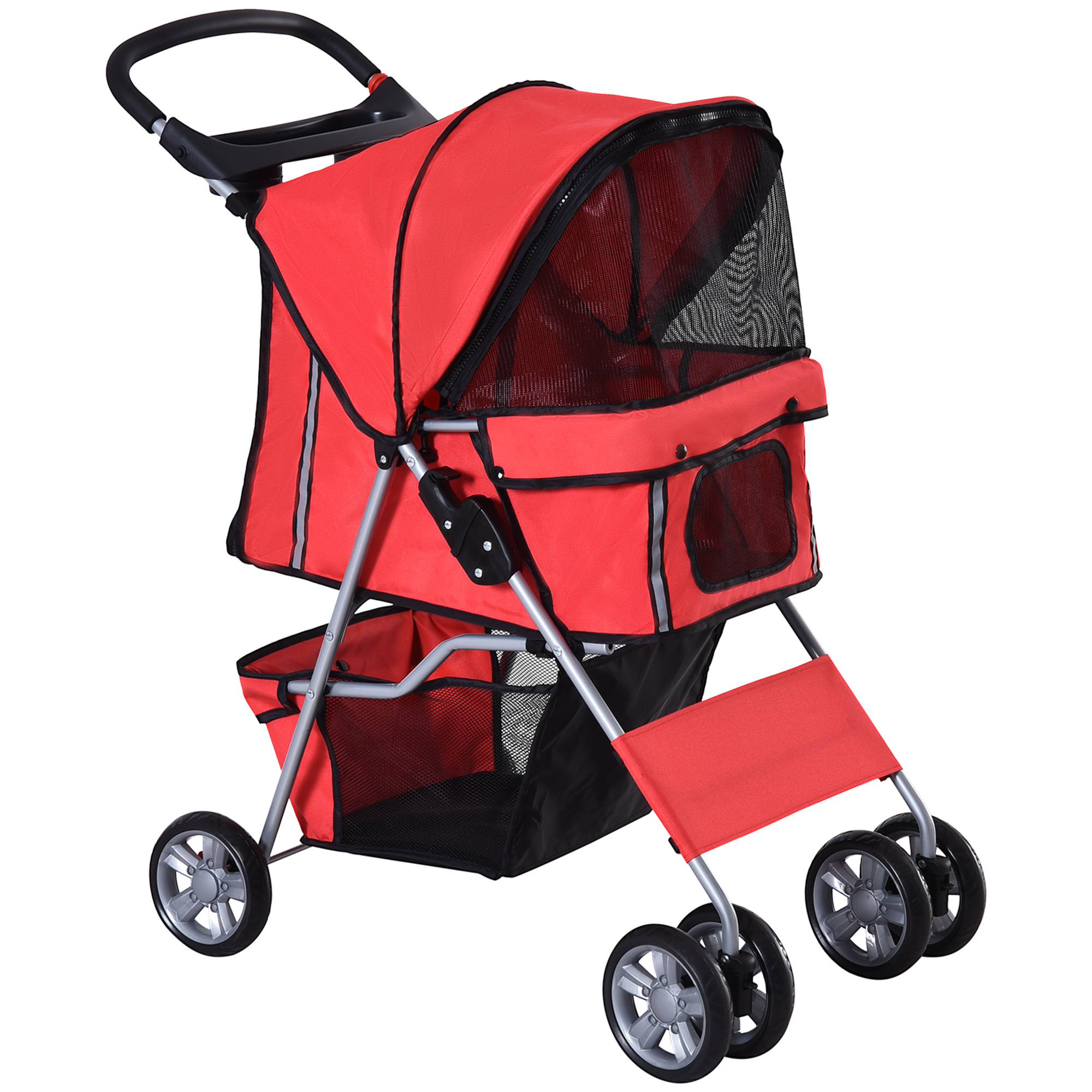 Easycomfort Passeggino per Cani Pieghevole in Tessuto con Cestino e Portabicchieri, 75x45x97cm - Rosso
