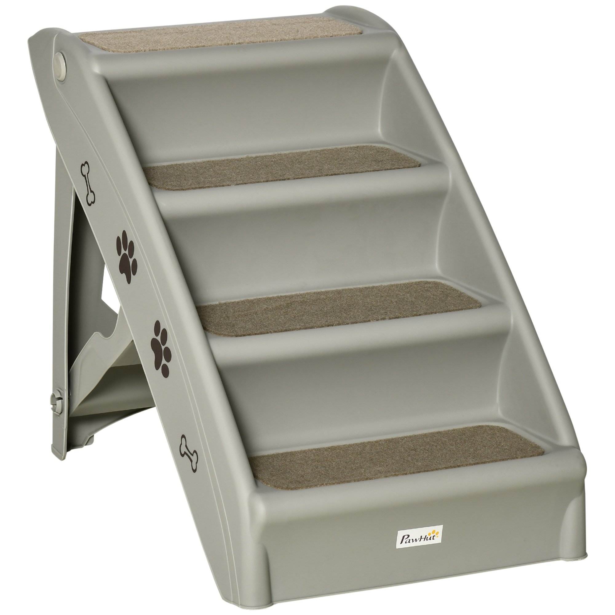 Easycomfort Scaletta per Cani Pieghevole con 4 Gradini Antiscivolo, Scaletta per Animali da 10kg max, 62x38x49.5 cm, Grigio