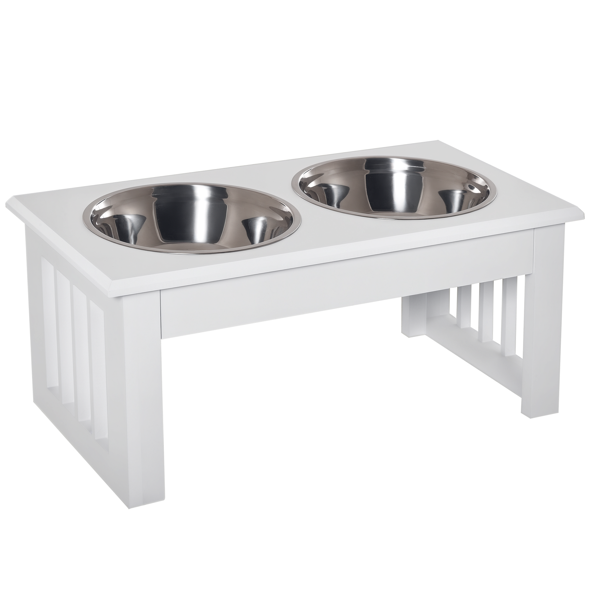 Easycomfort Ciotole Rialzate per Cani Taglia Piccola ed Extra Piccola, Supporto Portaciotole in MDF con 2 Ciotole in Acciaio Inox per Cibo e Acqua, Bianco