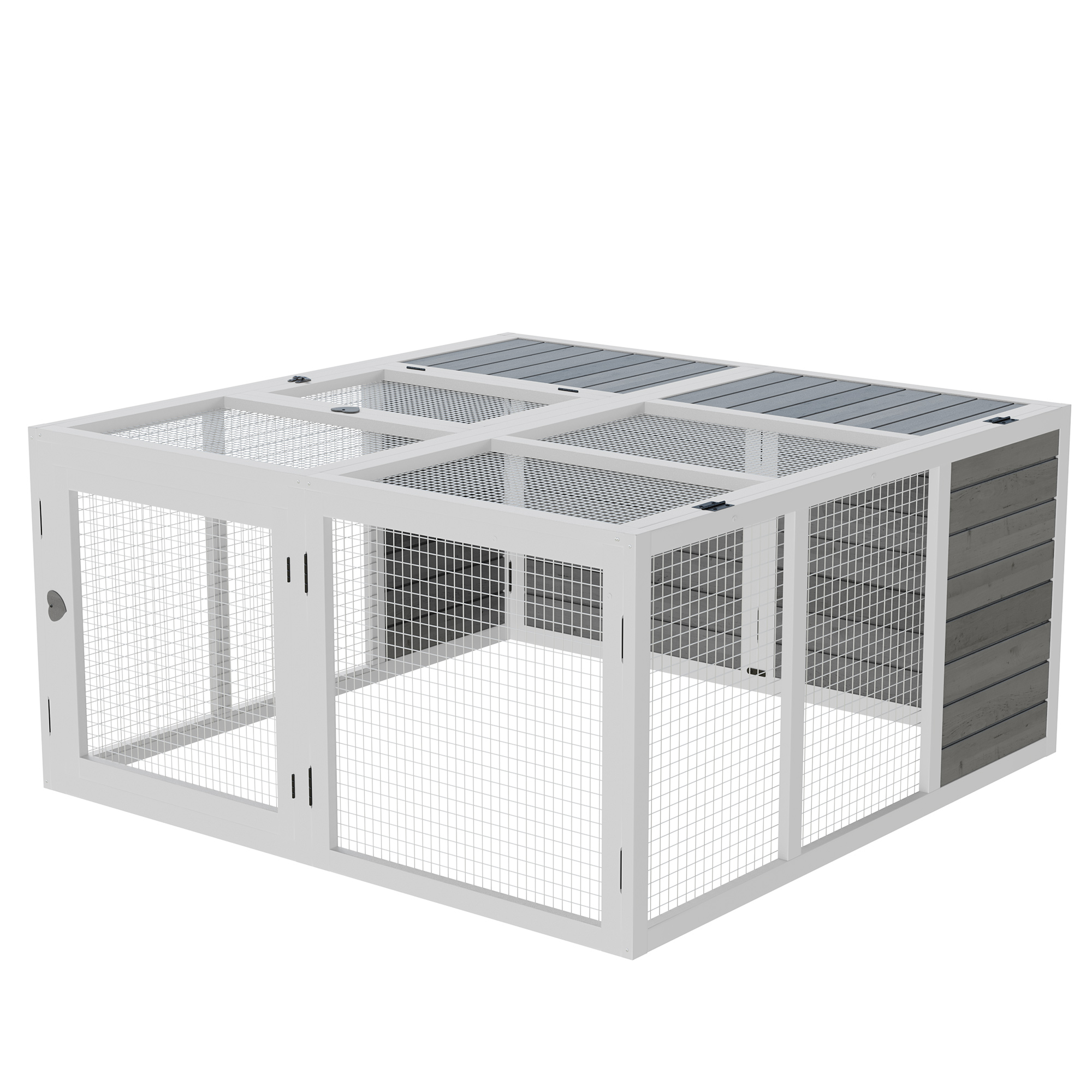 Easycomfort Conigliera da Esterno e Interno con Tetto Apribile, Gabbia per 2-4 Conigli in Legno e Metallo, Grigia 120x120x60cm