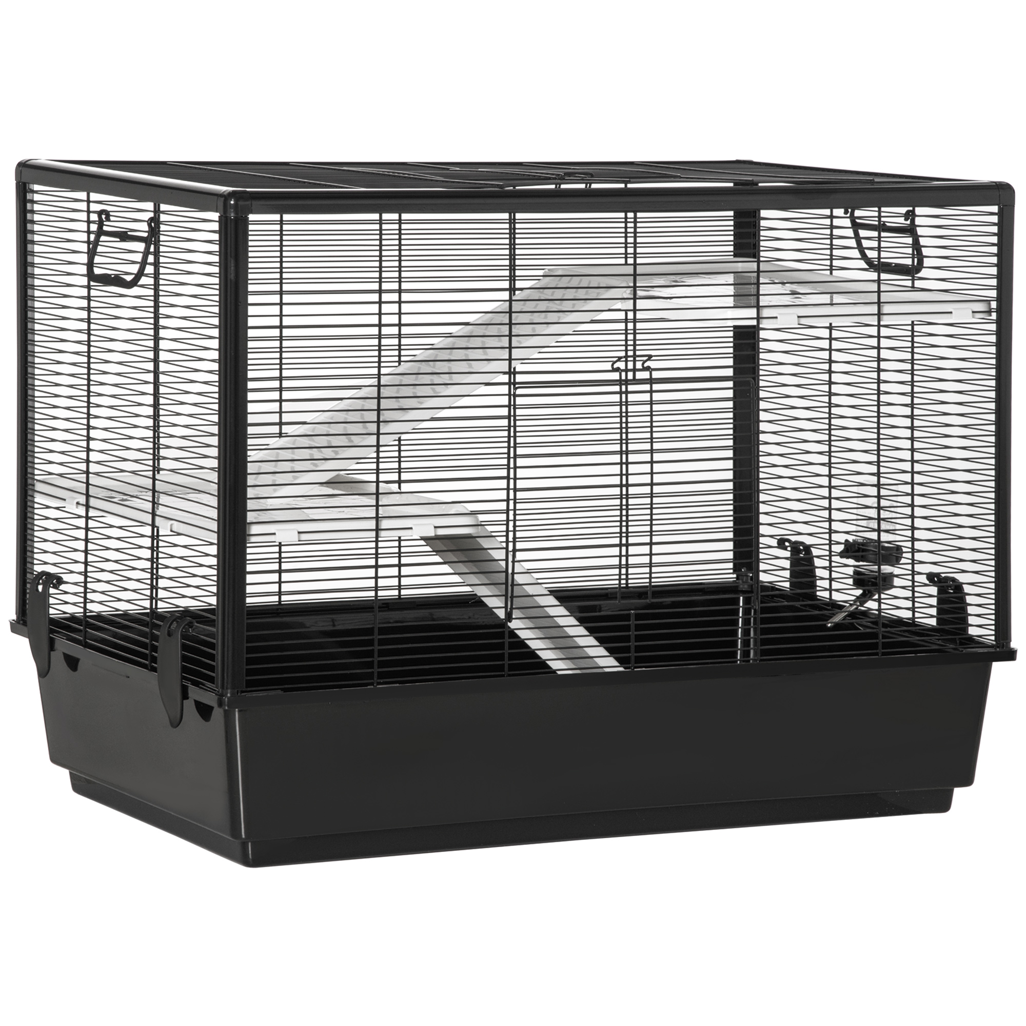 Easycomfort Gabbia per Porcellino d'India con Maniglia, Serbatoio d'Acqua, Rampa e Piatto, 80x48x58cm, Nera