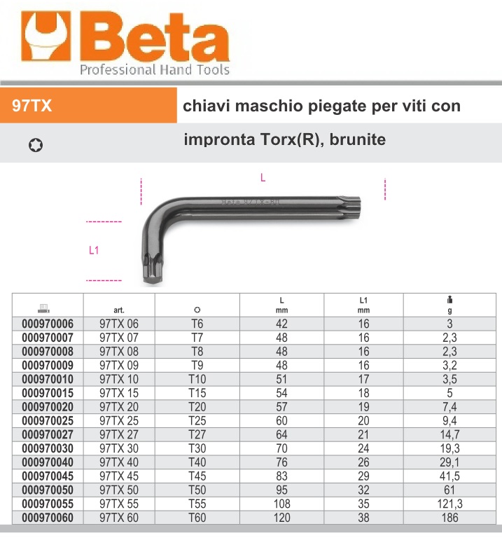 Beta Tools 97 Tx60-chave Allen Perfil Torxâ (u5v)