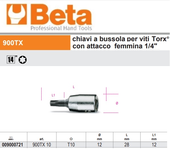 900TX CHIAVI A BUSSOLA PER VITI TORX CON ATTACCO CROMATE