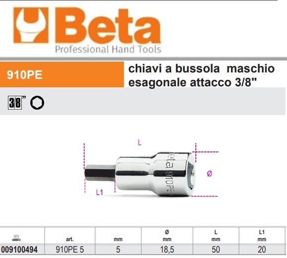 910PE CHIAVI A BUSSOLA MASCHIO ESAGONALE CON ATTACCO QUADRO FEMMINA