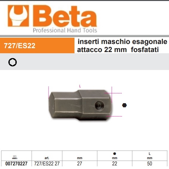 INSERTI A MACCHINA MASCHIO ESAGONALE ATTACCO 22 MM FOSFATATI