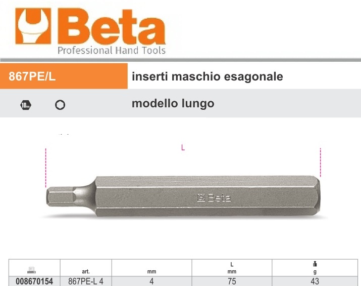 INSERTI MASCHIO ESAGONALE ATTACCO DA 10 MM. TIPO LUNGHI