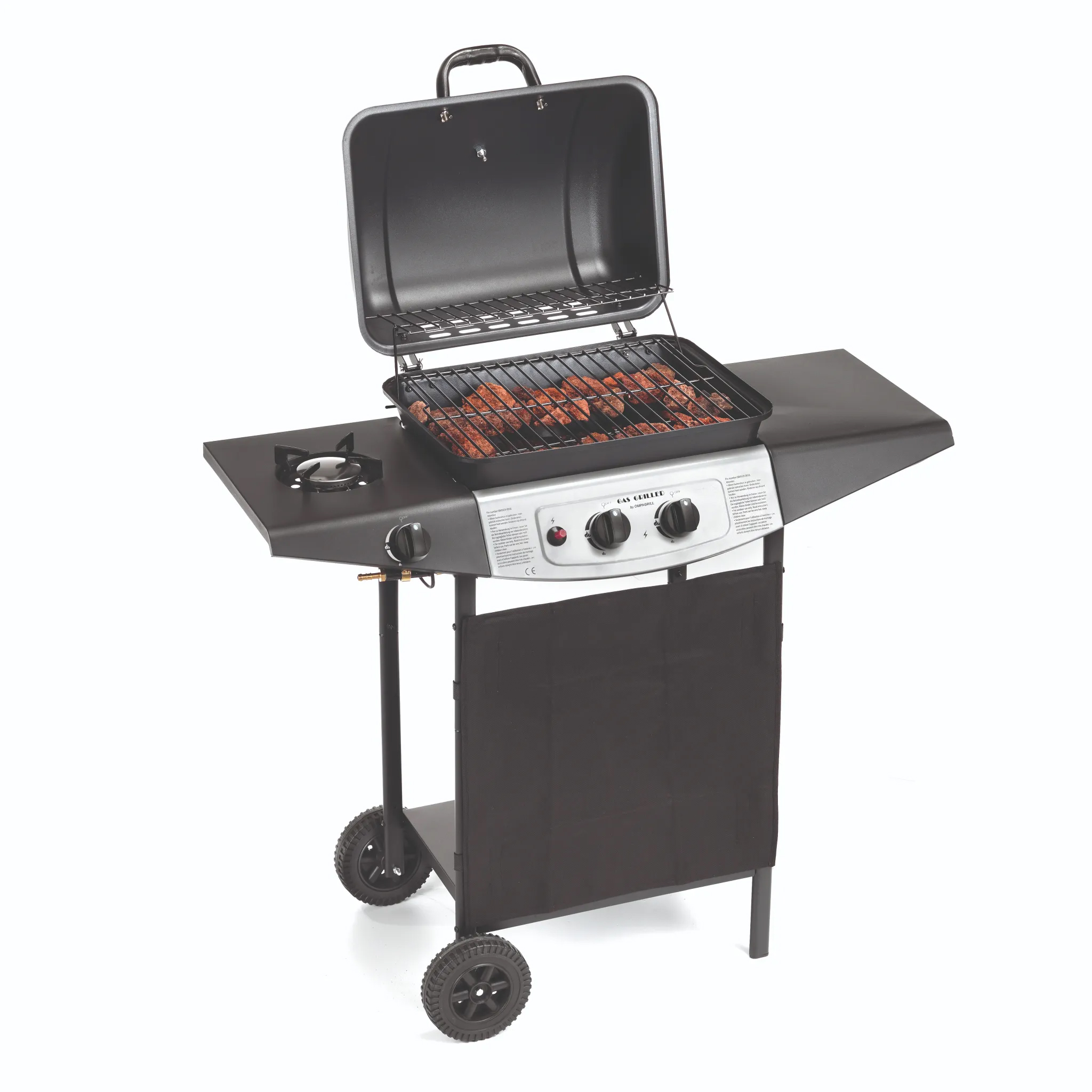Image of Barbecue A Gas Con Accensione Piezo 2 Bruciatori + Fornello Laterale E Termometro