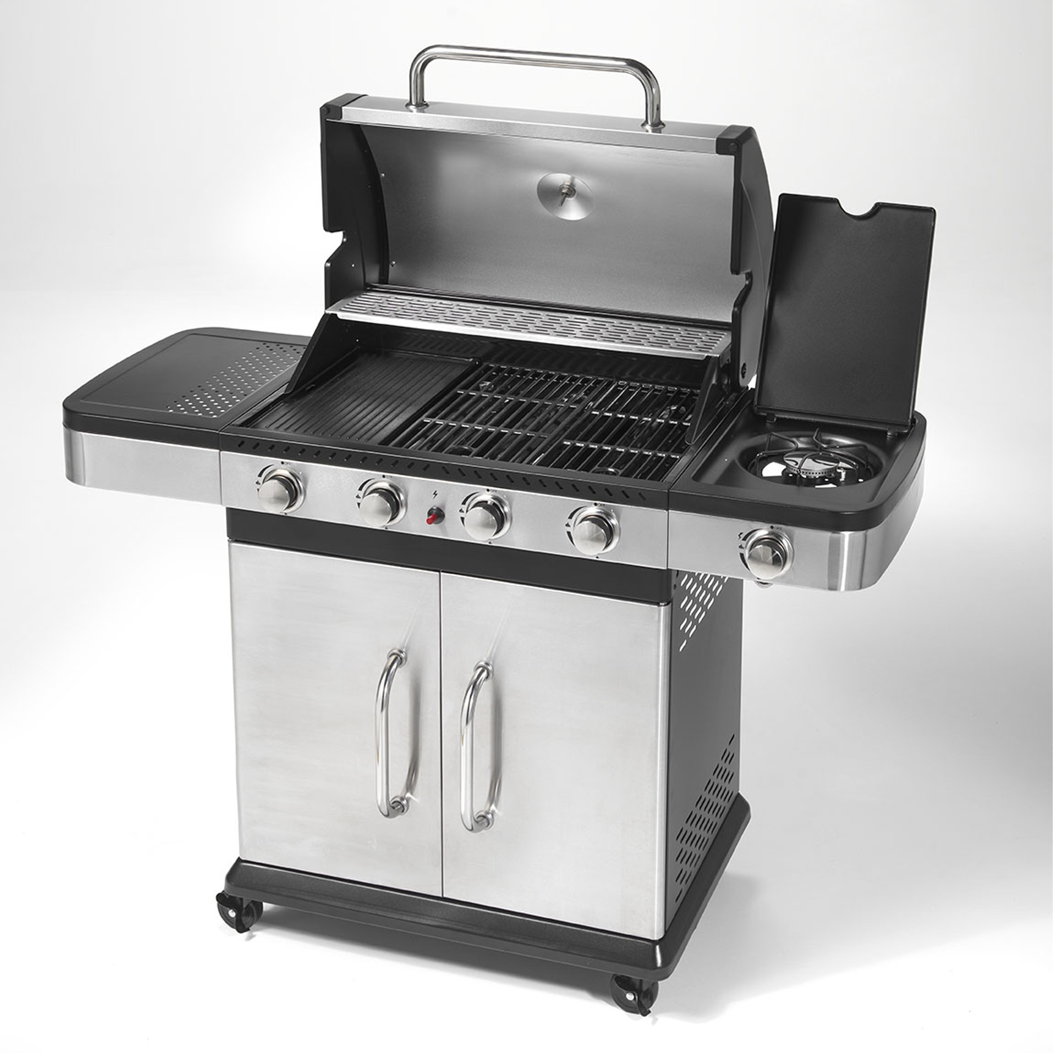 Image of Barbecue A Gas 4 Fuochi + Fornello Laterale In Acciaio - Ompagrill INDIANAPOLIS5
