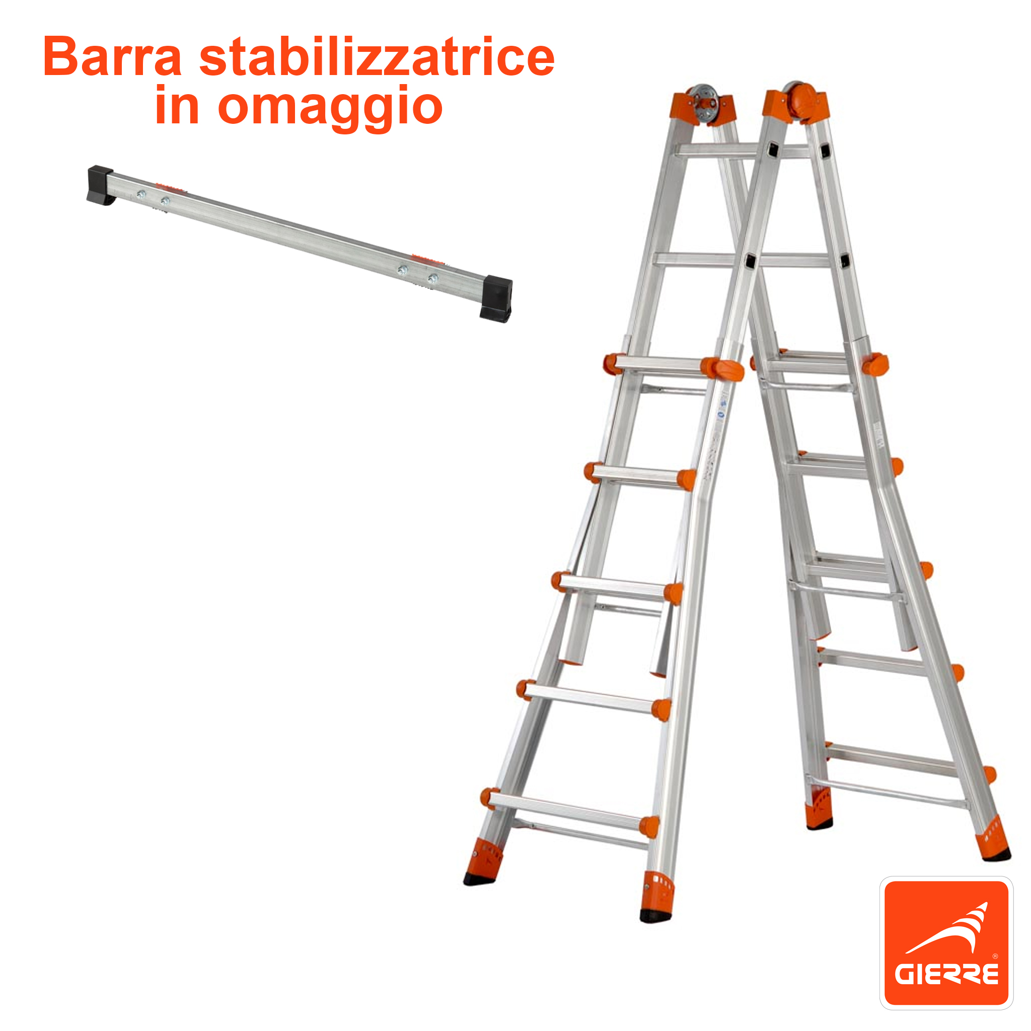 Scala alluminio telescopica multifunzione gradini 5+5 150kg Peppina AL040 141-482cm - BARRA STABILIZZATRICE IN OMAGGIO