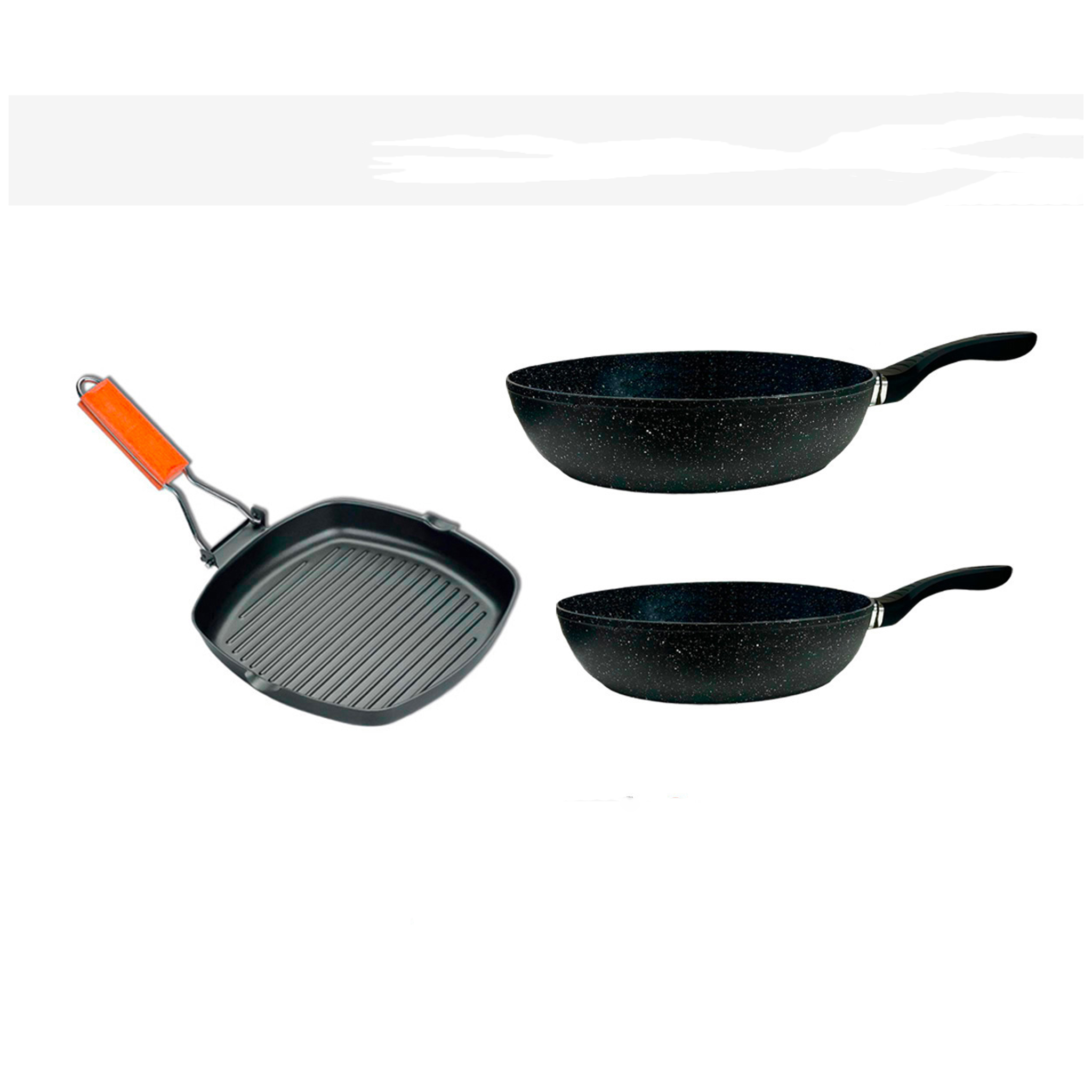 Image of Set Batteria 3 Pz Nera Con 2 Padelle E Bistecchiera