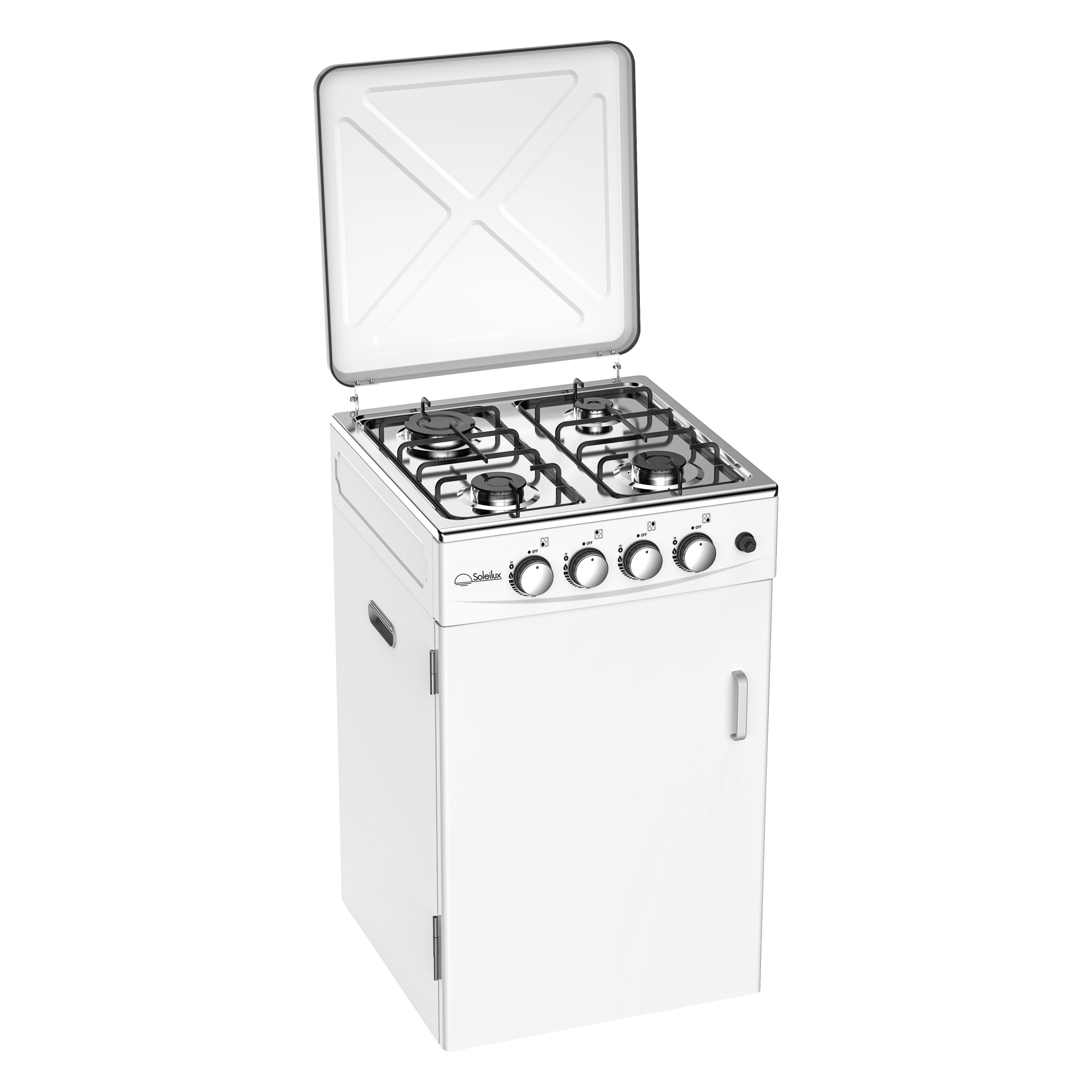Image of SOLEILUX Cucina da Esterno 4 fuochi 50x50cm h85cm con Mobile Portabombola e accensione piezo, Bianco