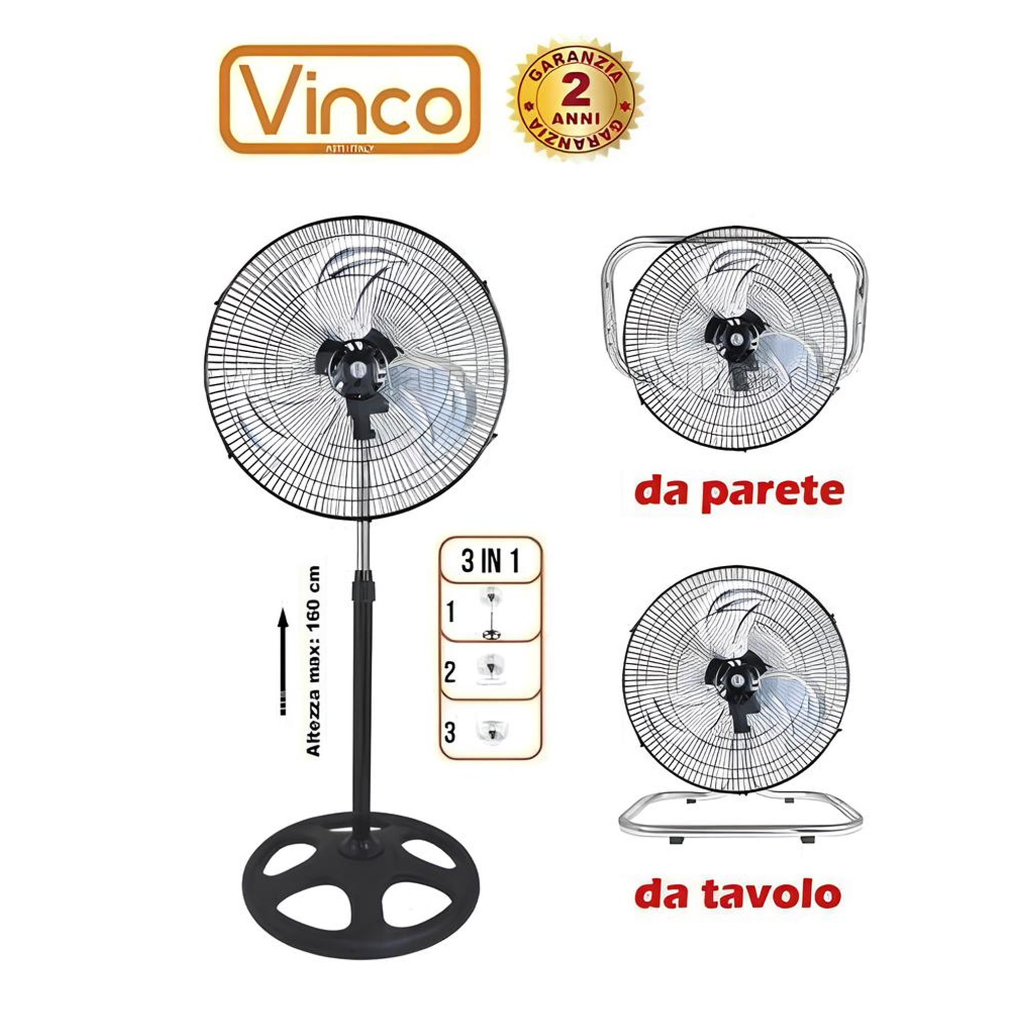 Ventilatore a Piantana da Tavolo da Parete 3 in 1 Cromato Ø 45cm 3 Velocità 90W