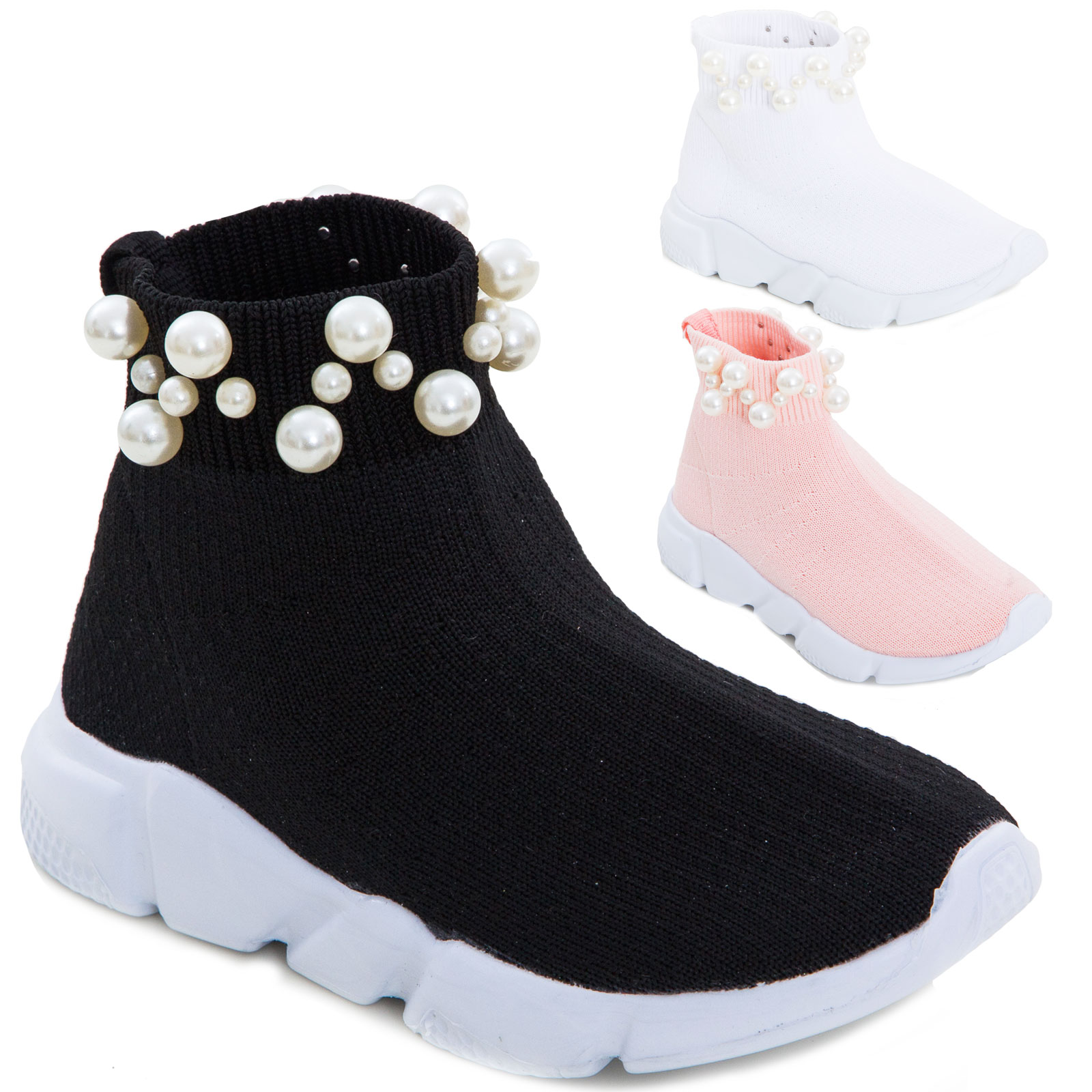Shoes baby girl sock pearls sport elastic fabric sport sneakers 963B
