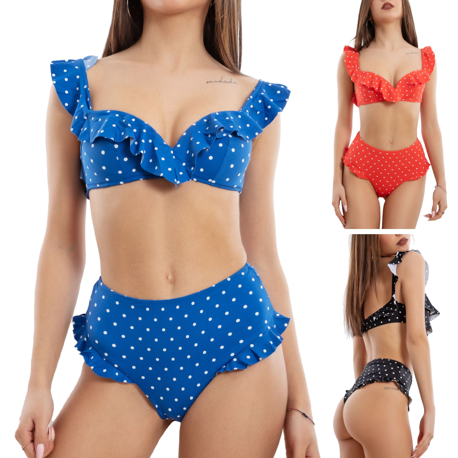 Bikini femme à pois string brésilien pin-up taille haute deux pièces TOOCOOL