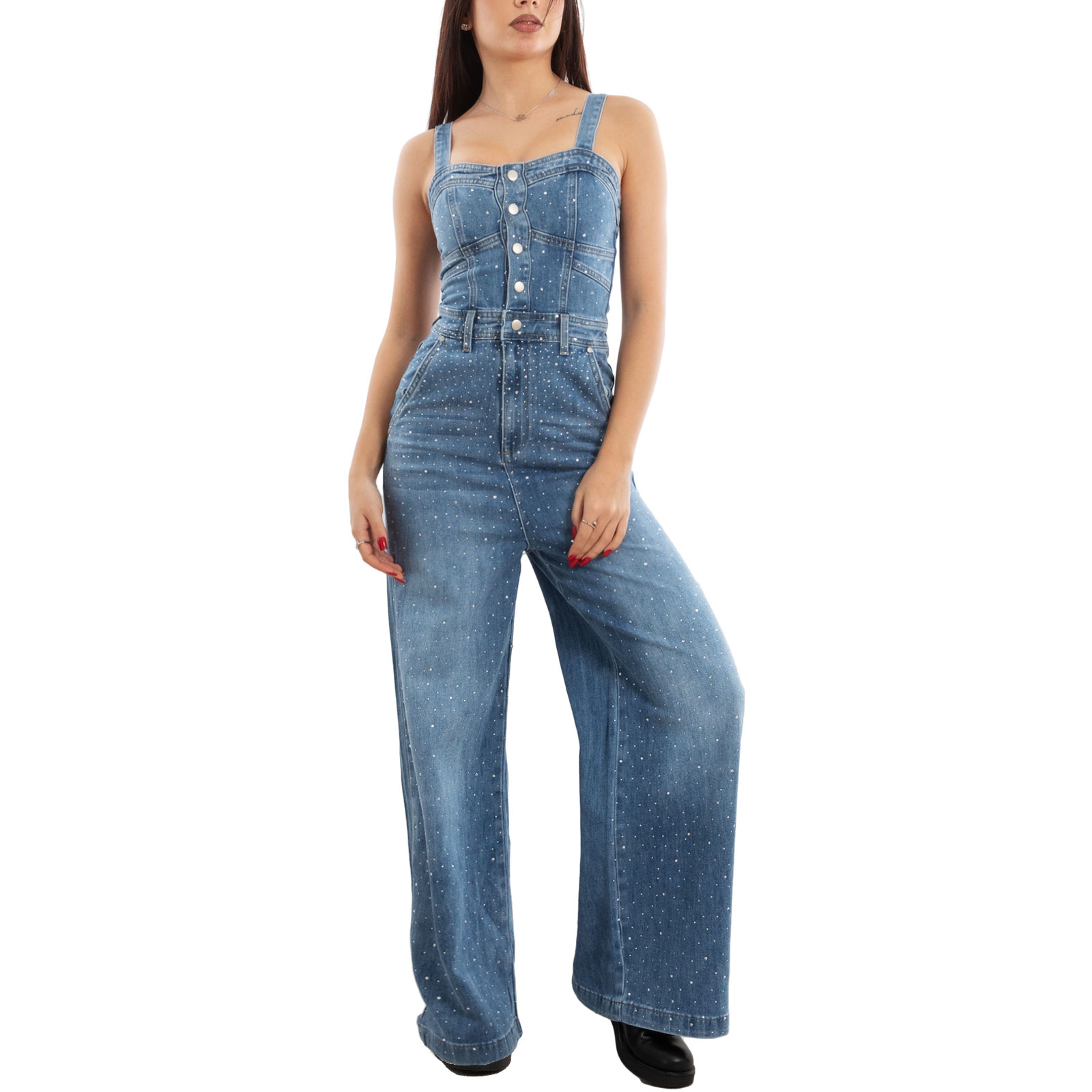 Damen Jeans Dungarees Jumpsuit Hosen Strass Bustier Tocouol FX1269