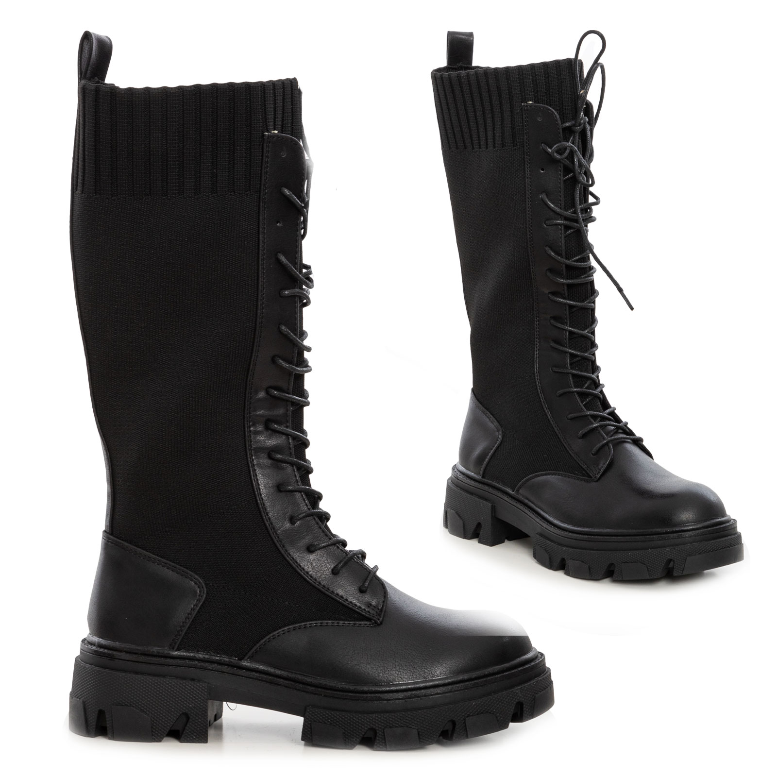 Women's boots amphibious stretch biker laced flatform TOOCOOL G656