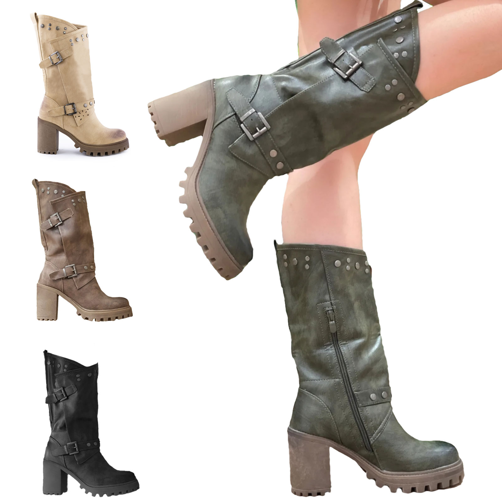 Botas de mujer con tacón cómodo, zapatos informales estilo motero TOOCOOL G673