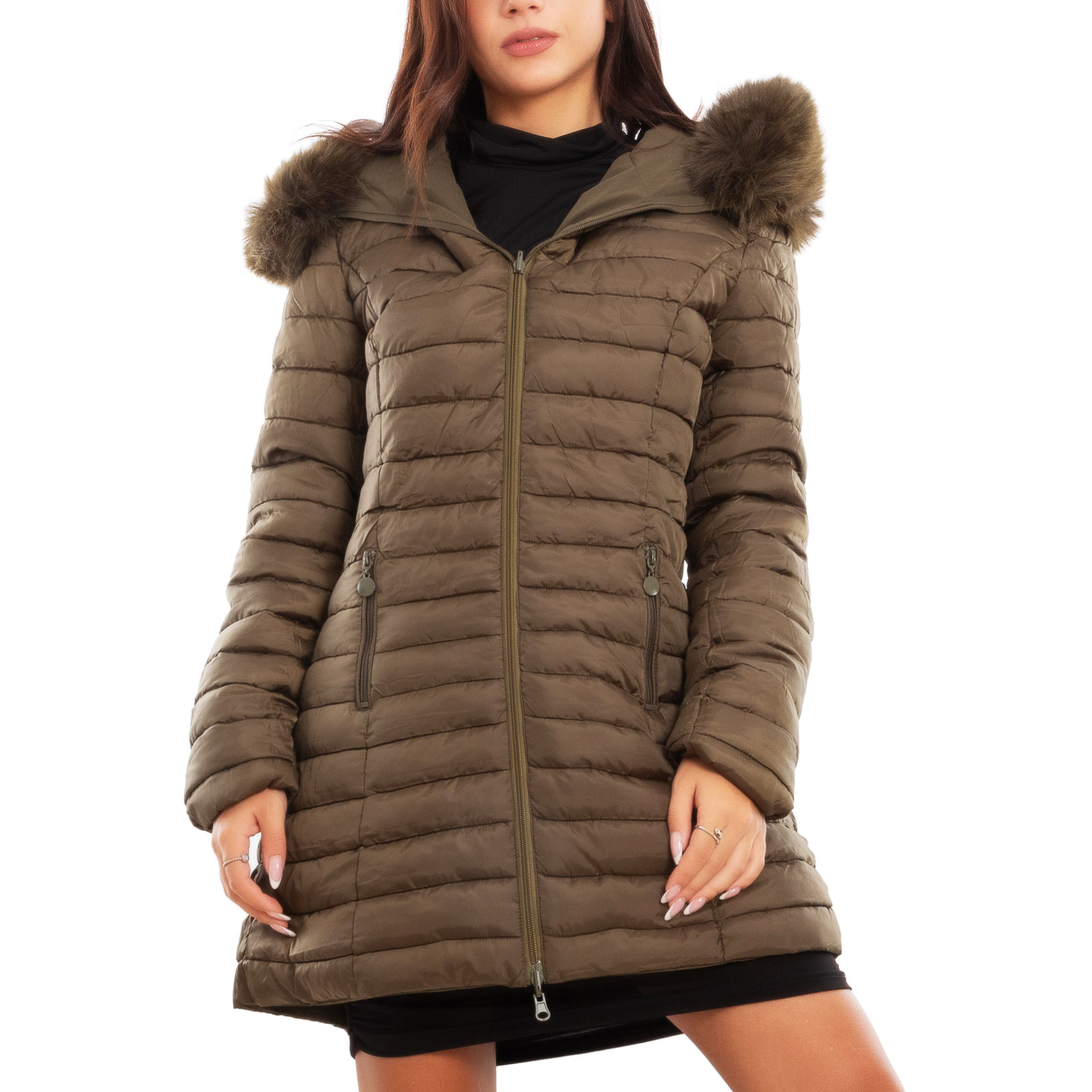 Piumino donna giaccone reversibile double face parka pelliccia