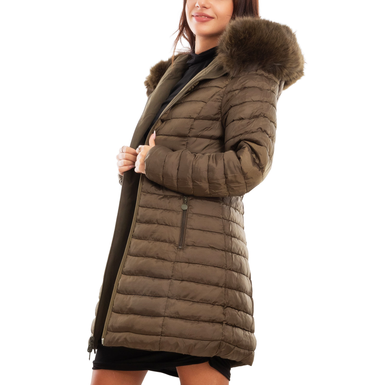 Piumino donna giaccone reversibile double face parka pelliccia