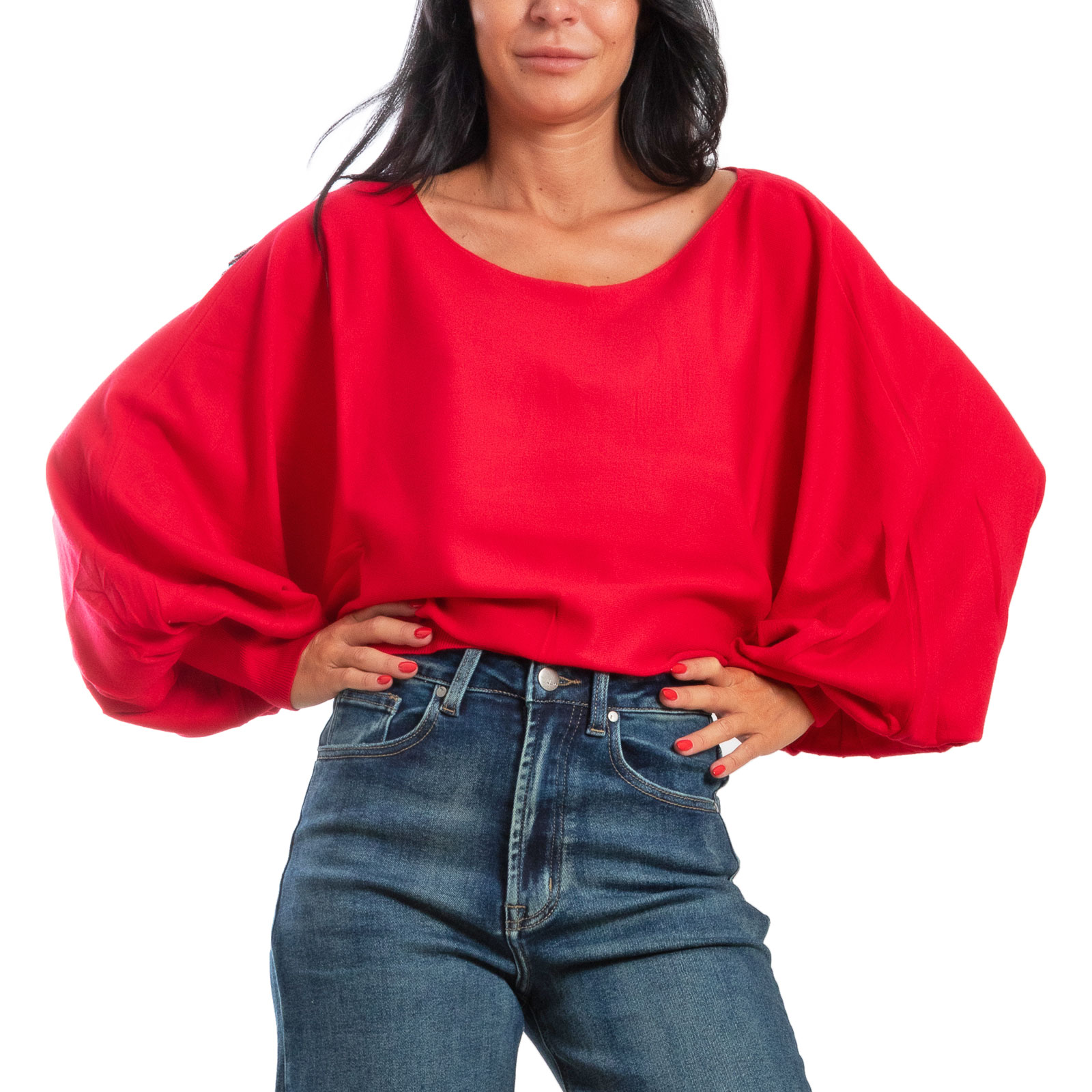 2025 Maglione Donna Pullover Maniche Lunghe A Pipistrello, Colletto Doppio, Vestibilità Ampia, Protezione Dal Vento, Autunno Inverno