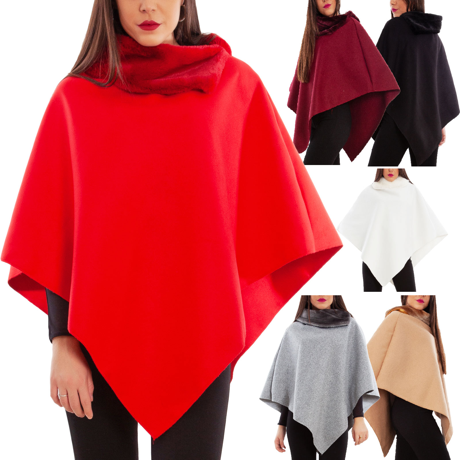 Frau Poncho Poncho Poncho Nüsse Fell Asymmetrische Pelzhaube Tocouol VB-2991