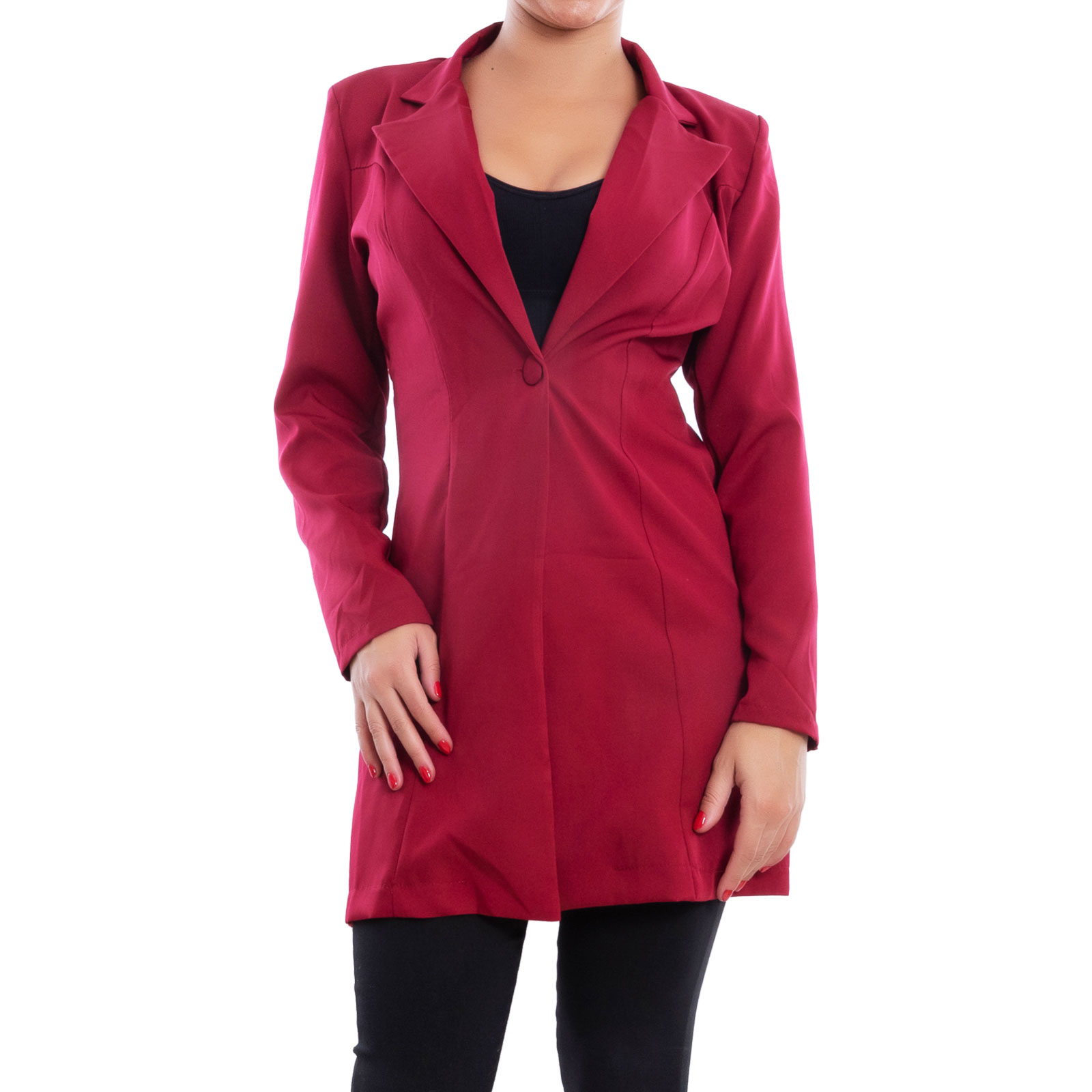 Blazer Donna Elegante Senza Chiusura, Maniche Corte Piegate, Colore Caramello, Taglia S, Slim Fit