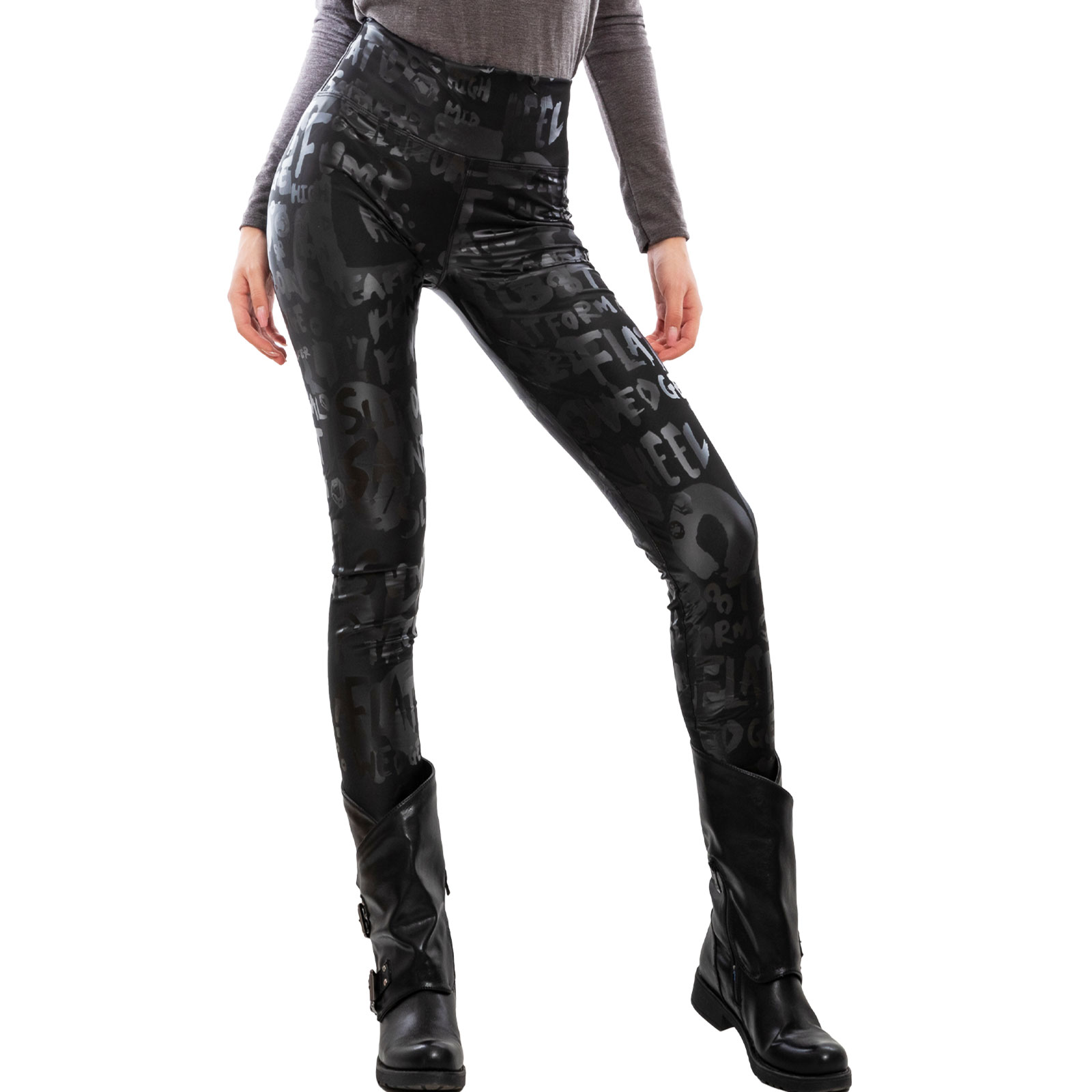 Leggings donna pantaloni felpati lettere aderenti vita alta TOOCOOL VI-3231