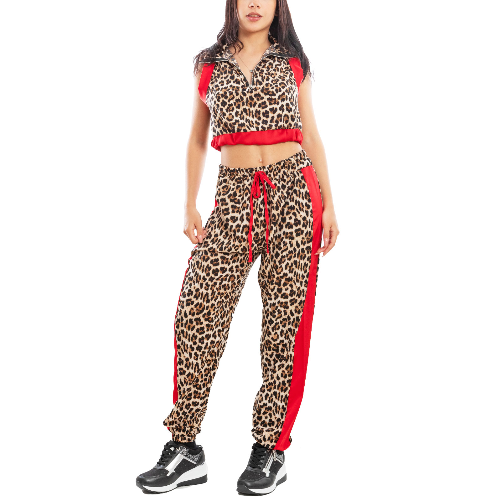 TOOCOOL leopard print women's tracksuit crop top trousers