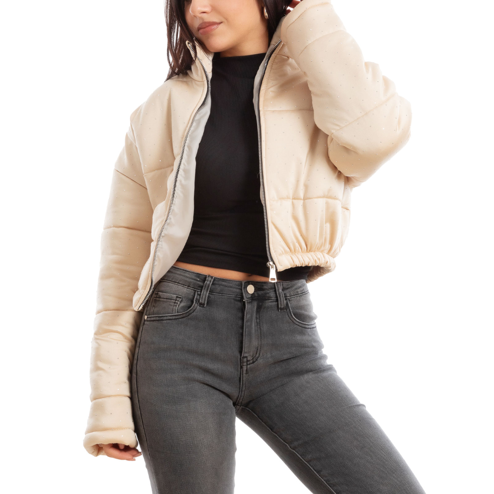 Piumino Donna Invernale Corto Giacca Crop Giubbotto Strass TOOCOOL VI-8540