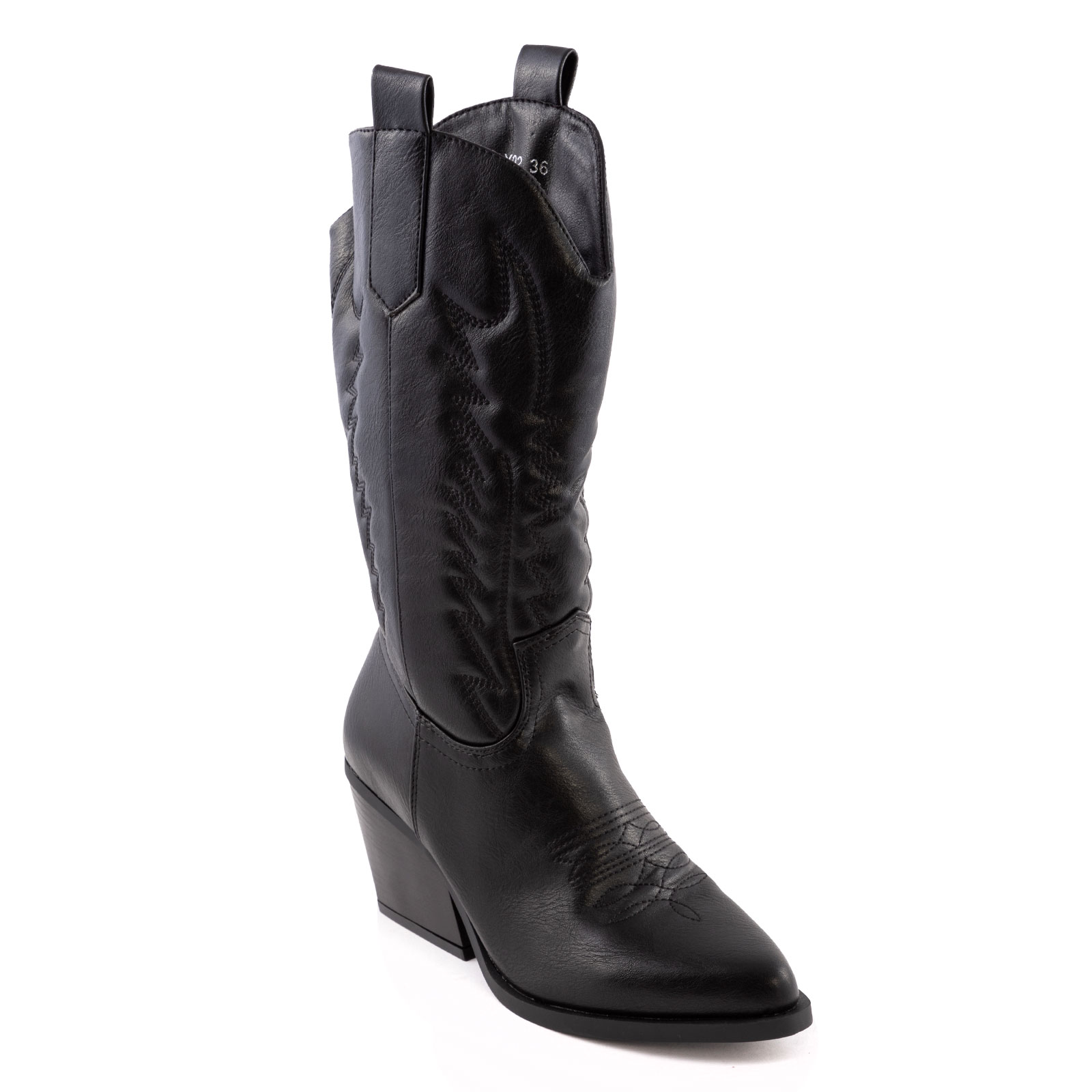 Bottes Cow-boy Femme En Daim - Talon Bloc, Pointe Fine - Style Western Chic - Noir - Confortables Pour L'hiver