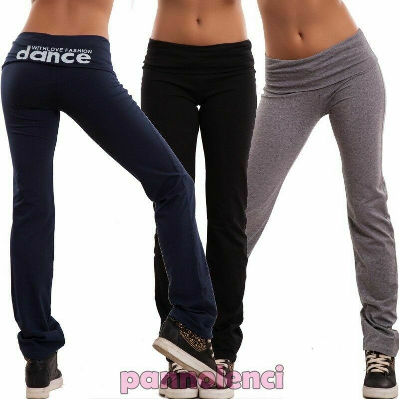 Pantaloni donna tuta dance sport fitness elastici cotone vita bassa nuovi CH93